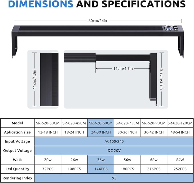 24/7 LED Aquarium Light for 24-30 Inch Fish Tank, Auto On Off with Timer, 9 Colors, Adjustable Brightness, Daylight & Moonlight Mode, Full Spectrum Fish Tank Light for Plants, 36W-PawvioPets