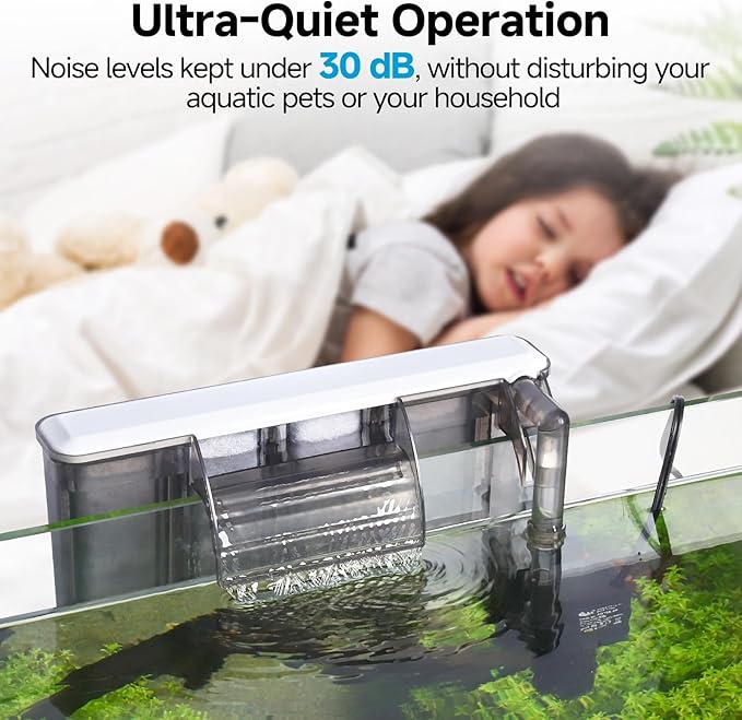 AQQA Quiet 30-50 Gallon Fish Tank Filters - Auto Start Hang on Back Aquarium Filter, Adjustable Flow, Deodorization Decontamination Filter System AQ168 (8W 200GPH)-PawvioPets