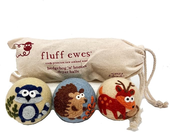 Fluff Ewes Wool Dryer Balls 3 Pack Premium New Zealand Wool Laundry Balls for Dryer, No Static Dryer Balls Laundry Reusable, XL Hedgehog Dryer Balls, Baby Dryer Balls for Dryers - Hedgehog and Homies-PawvioPets
