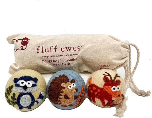 Fluff Ewes Wool Dryer Balls 3 Pack Premium New Zealand Wool Laundry Balls for Dryer, No Static Dryer Balls Laundry Reusable, XL Hedgehog Dryer Balls, Baby Dryer Balls for Dryers - Hedgehog and Homies-PawvioPets