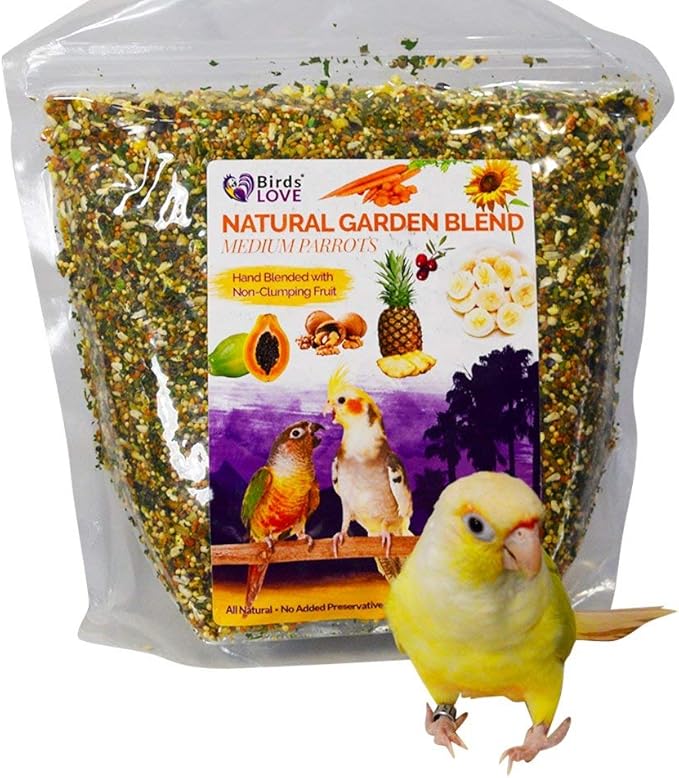 Birds LOVE All Natural Garden Blend Bird Food for Medium Birds - Cockatiels, Green Cheek Conures, Ringneck Parakeets and Small Quakers 4lb-PawvioPets