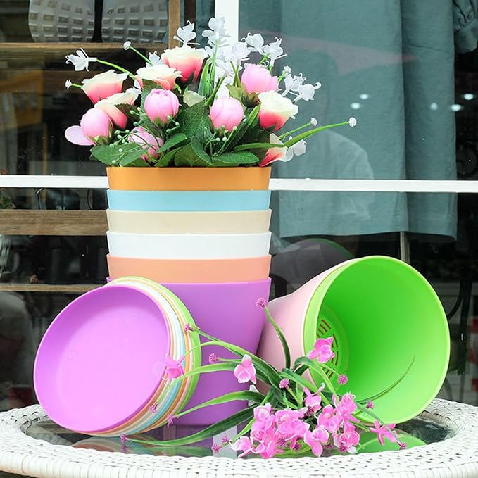 20 Pack 7 Inch Plant Pots Bulk Small Plastic Planters Pots with Drainage Holes Flower Pot for Succulent, Cactus, Herb, African Violet-PawvioPets