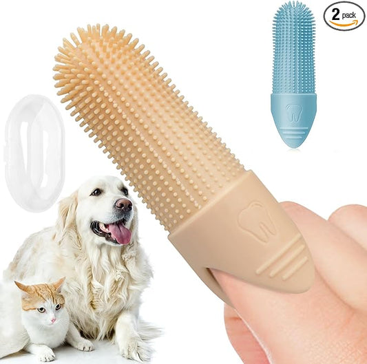 Dog Toothbrush, 2 Pack Dog Tooth Brush, 360° Cleaning Finger Toothbrush for Dogs, Food Grade Silicone Dog Finger Toothbrush Fits Most Fingers, Toothbrush for Dogs & Cats Dental Care-PawvioPets