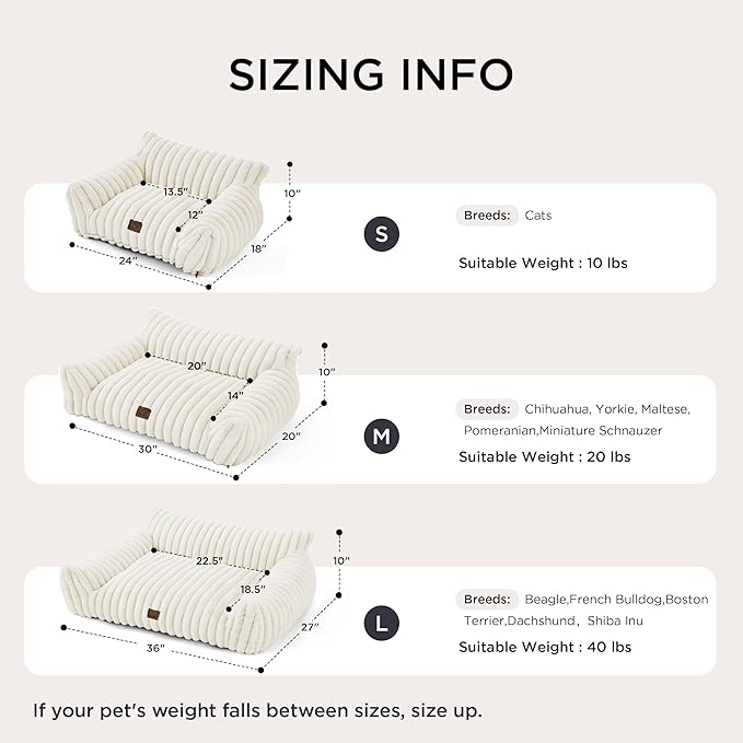 Bedsure Cute Couch for Pets - Fluffy Pet Sofa with Premium Soft Corduroy Fleece, Fuzzy Cat Beds for Indoor Cat with Removable Washable Cover, Supportive Pet Chair, 24inch, Cream-PawvioPets
