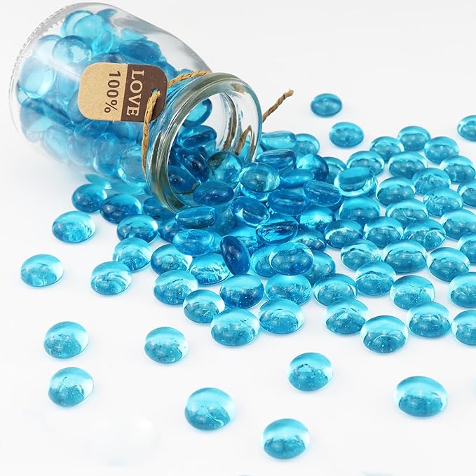 2.16LB Glass Beads Vase Filler Aquarium Gravel Decor Flat Glass Marbles Gems Pebbles Fish Tank Rocks Home Decorative Art Craft - Light Blue-PawvioPets