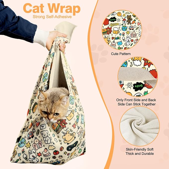 21.7" Cat Grooming Wrap Cat Wrap for Cutting Nails Cat Restraint for Nail Clipping Cat Swaddle Wrap Cat Burrito Wrap M(Within 6lbs) Anti-Scratch Anti-Escape Multifunctional Pet Tool-PawvioPets
