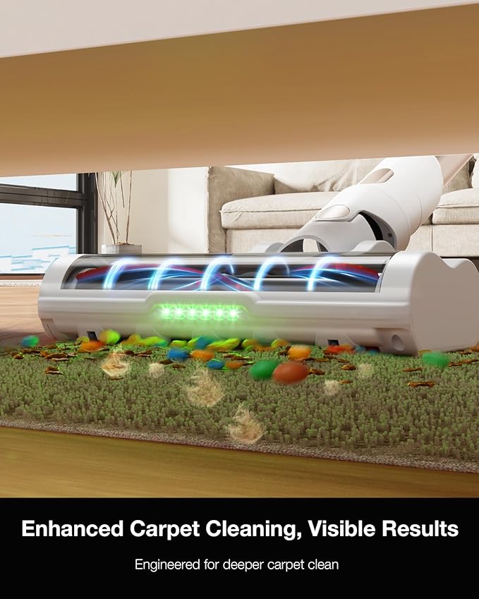 Cordless Stick Vacuum Cleaner for Home, Lightweight Rechargeable Vacuum with 55min Runtime, Powerful Suction, Green LED Headlight, 9-in-1 Pet Hair Carpet & Hardwood Floor Cleaner-PawvioPets