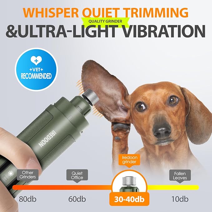 Dog Nail Grinder Upgraded - Professional 3-Speed Super Quiet and Low Vibration Electric Pet Nail Grinder with 4 LED Lights - Painless Paws Grooming & Smoothing for Small to Large Dogs (Green)-PawvioPets