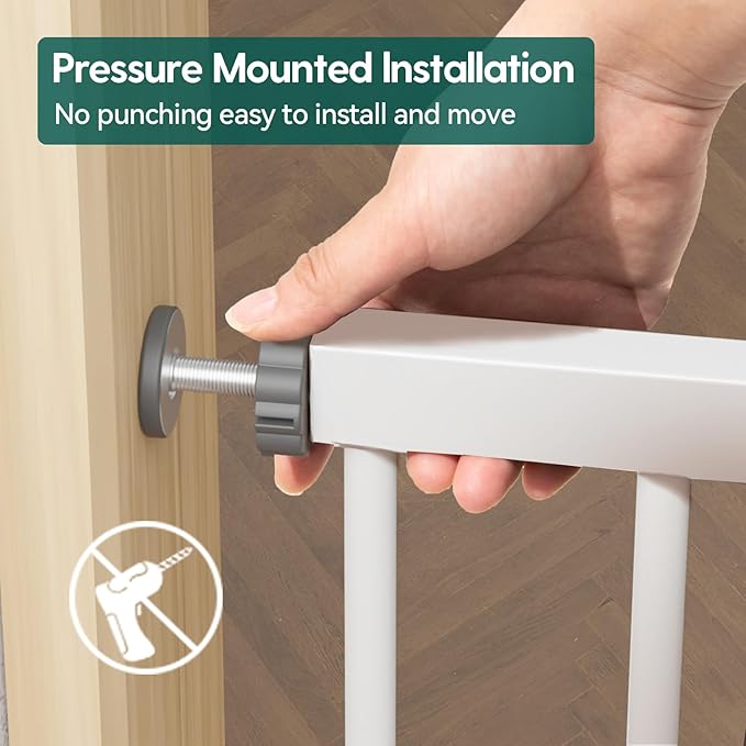 BABELIO 36-57" Extra Wide Baby/Dog Gate, Auto Close with Large Walk Thru Door,Safety for Pet, House, Stairs and Doorways, Pressure Mounted for Chlid, White-PawvioPets