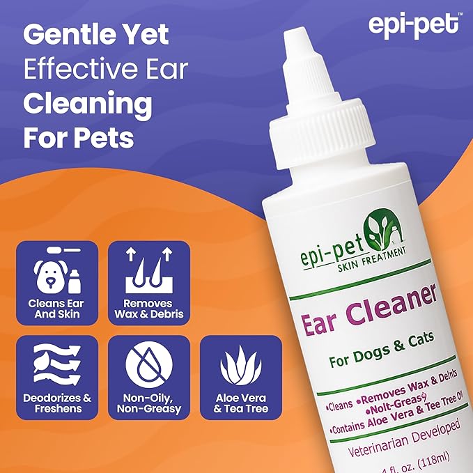Dog & Cat Ear Cleaner Solution with Aloe Vera & Tea Tree Oil – Removes Itchy Ear Wax, Debris, Odor – Ears Wash, Drops & Flush for Pets, Dog Ears Cleaning, Cat Cleaner (4 oz- Pack of 2)-PawvioPets