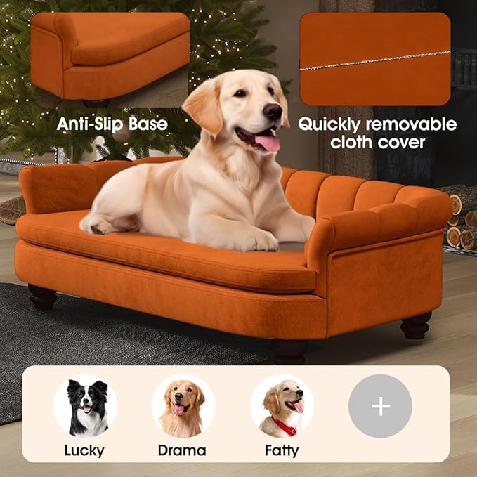 Dog Couch Sofa Bed, Comfortable Pet Sofa for Large and Medium Dogs, Soft Velvet Cushion, Durable Dog Furniture for Living Room-PawvioPets