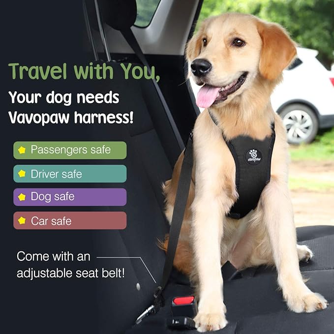 Dog Seat Belt, Safety Vest Dog Car Harness with Adjustable Buckle Dog Seat Belt for Vehicle Nylon Pet Safety Seat Belts Heavy Duty(S, Black)-PawvioPets