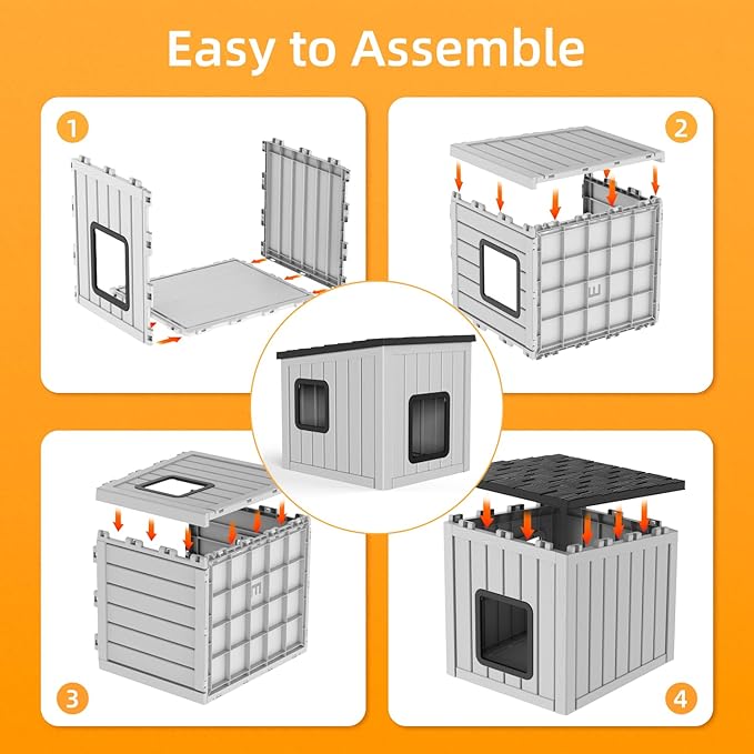 Dog House Small Dog Houses Outdoor with Sloped Roof Waterproof Ventilated Design Easy to Clean Elevated Floor Easy Assembly for Middle Sized Dogs-PawvioPets