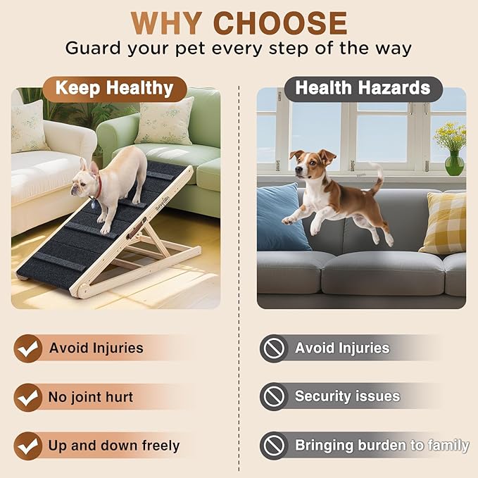 2025 Upgraded Dog Steps for Bed & Couch - 2-in-1 Dog Stairs/Ramp for Small to Large Breeds - 45.3" Long Adjustable 14"-26" Up to 200LBS - Folding Portable Wooden Pet Stairs for high Bed Couch Car-PawvioPets