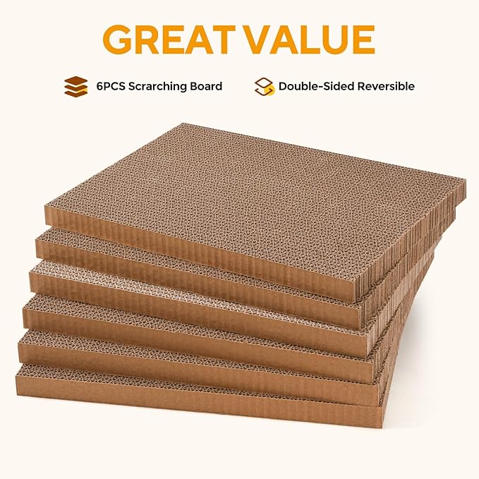 AUSCAT Cat Scratcher Box with 6PCS Cat Scratching Board, Cardboard Cat Scratchers for Indoor Cats, Reversible Cat Scratch Pads for Small Medium Kittens, 14.6" L x 10.9" W x 5.2" H-PawvioPets