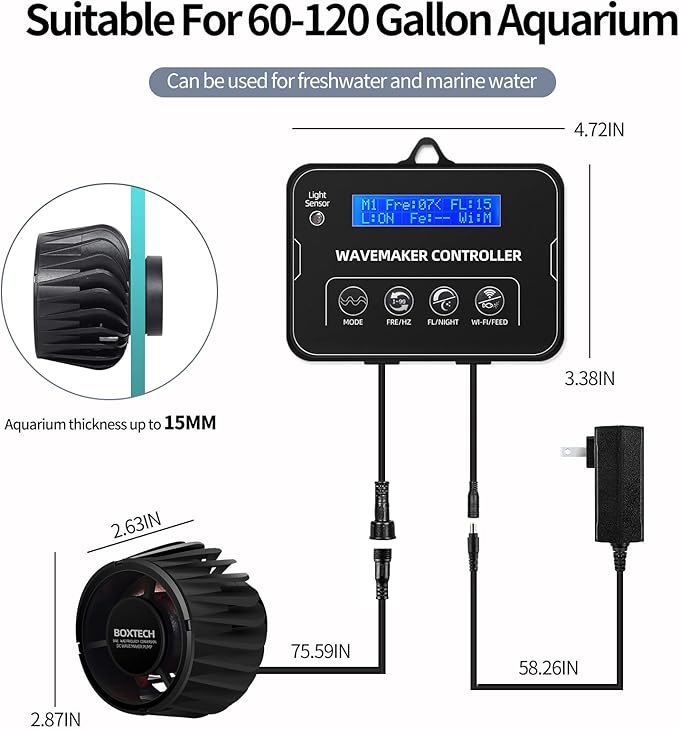 Aquarium Wave Maker With Controller, 3400 GPH DC Circulation Pump, Ultra-Quiet Fish Tank Powerhead with Magnetic Mount Suction for 60-120 Gal Freshwater Saltwater Tank-PawvioPets