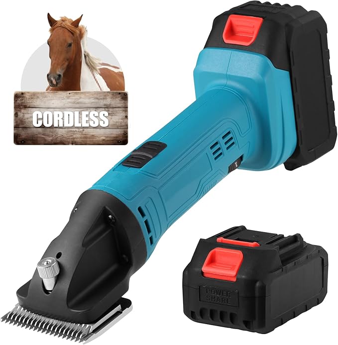 Cordless Electric Professional Horse Clippers,Horse Clippers with 2 PCS Rechargeable Lithium Battery,6 Speeds Heavy Duty Animal Grooming Clippers for Thick Coat-PawvioPets