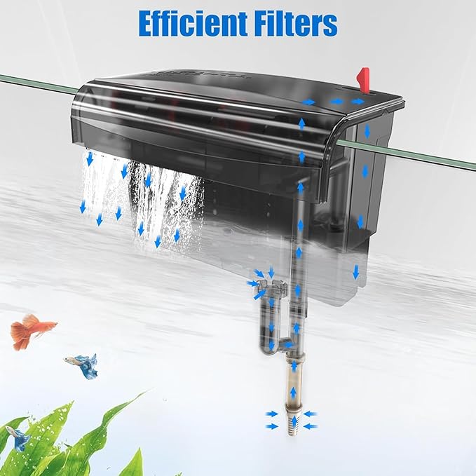 AQQA Aquarium Filter 20-50 Gallon Fish Tank Filters with Double Waterfall, Hang on Back Aquarium Filter with Bio-Wheel Power, Adjustable Flow, Quiet Efficient and Silent Operation (10W 125 GPH)-PawvioPets