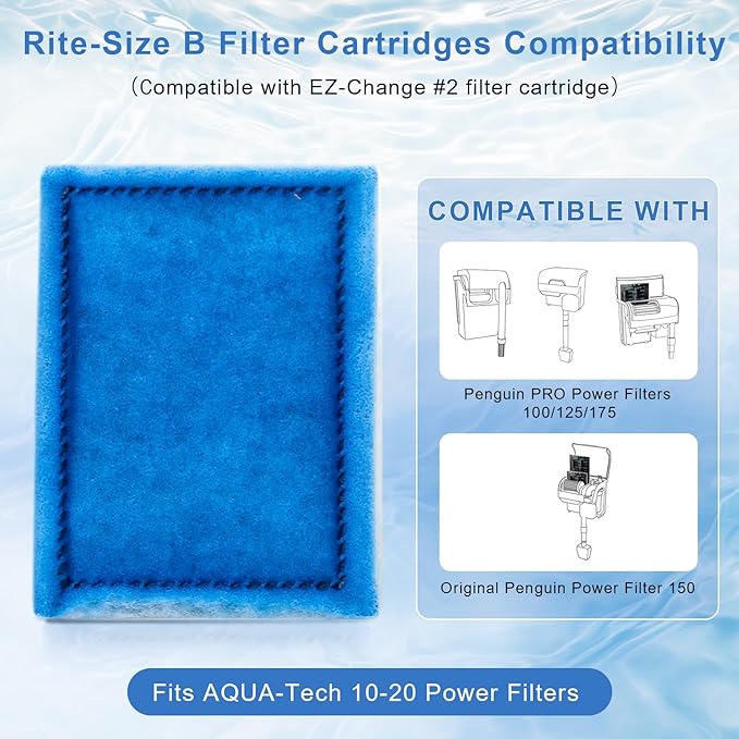 8 Pack Aquarium Filter Cartridge Replacement Rite-Size B Filter Cartridges Compatible with MarineLand Penguin PRO Power Filters 100/125/175 /150, for Aqua-Tech(EZ-Change #2) 10-20 Gallon Power Filters-PawvioPets