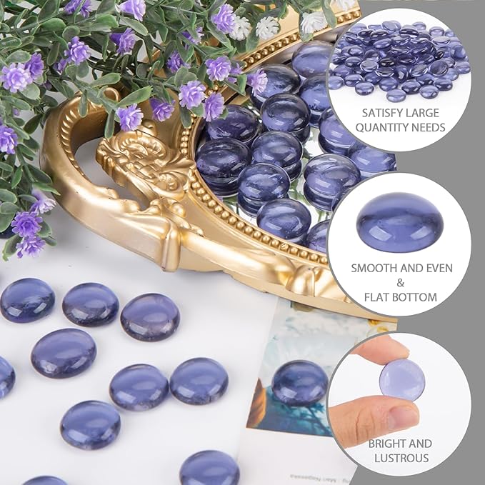 FUTUREPLUSX 1LB Purple Flat Glass Marbles, Purple Vase Filler, Glass Pebbles, Aquarium Rocks Fish Tank Beads for DIY Crafts Table Scatter Decor-PawvioPets