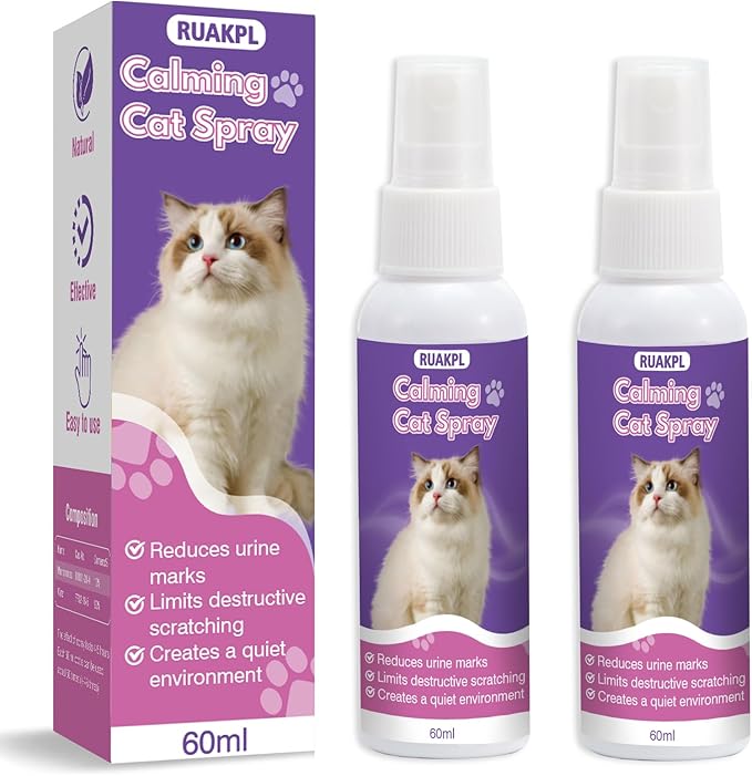 Cat Calming Spray 60 ML 2 Pack Calming Solution for Cats Cat Pheromone Spray Reduces Stress Anxiety Scratching Calming Spray for Cats Good for Home Travel Cat Pheromones Calming Spray-PawvioPets