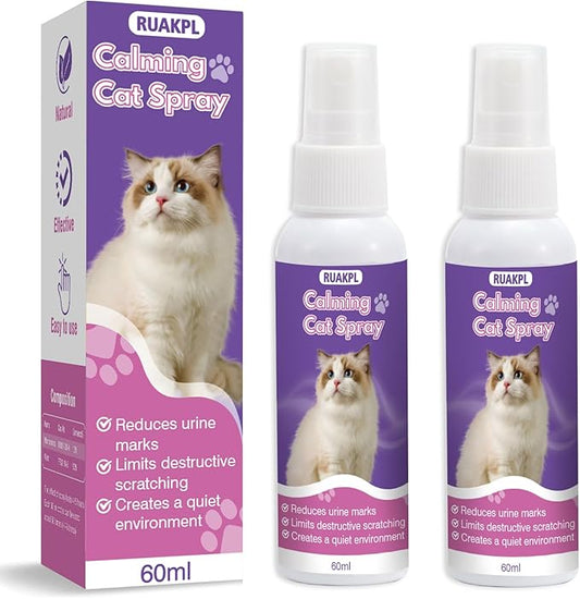 Cat Calming Spray 60 ML 2 Pack Calming Solution for Cats Cat Pheromone Spray Reduces Stress Anxiety Scratching Calming Spray for Cats Good for Home Travel Cat Pheromones Calming Spray-PawvioPets