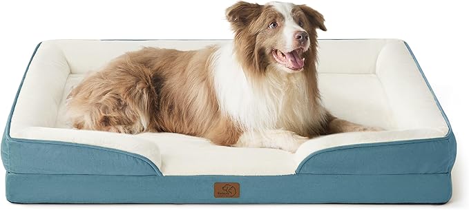 Bedsure L Plus Orthopedic Dog Bed for Large Dogs - Washable Dog Cat Bed Waterproof, L Plus Big Comfort Dogs Couch Sofa with Washable Removable Cover, Pet Bed with Nonskid Bottom, Dune Haze Blue, 38"-PawvioPets