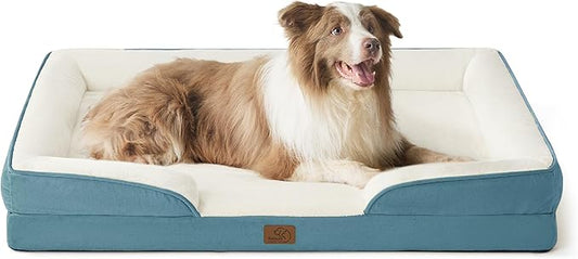 Bedsure L Plus Orthopedic Dog Bed for Large Dogs - Washable Dog Cat Bed Waterproof, L Plus Big Comfort Dogs Couch Sofa with Washable Removable Cover, Pet Bed with Nonskid Bottom, Dune Haze Blue, 38"-PawvioPets