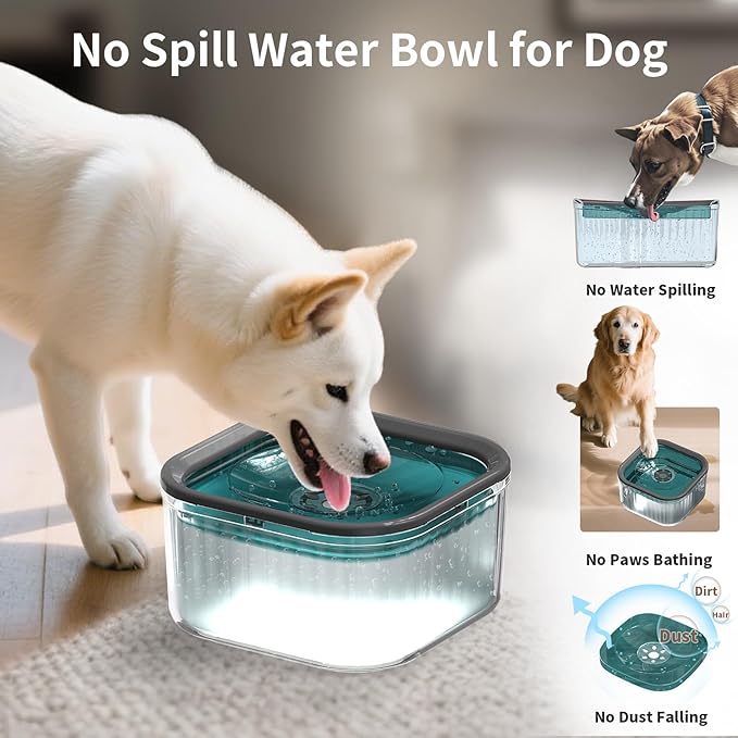 3L Dog Water Bowl No Spill 101oz Large Capacity Spill Proof Slow Drinking Water Feeder No Splash Pet Water Bowl Vehicle Carried Travel Dog Bowl for Sloppy Messy Drinkers Cats(Teal Blue)-PawvioPets