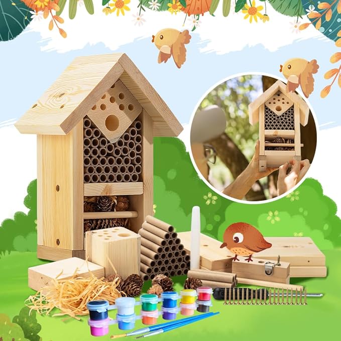 2 PK Premium Bug Hotel Kit Cedar Wood Insect Hotel - DIY Insect House Kit to Build - Backyard Bee House, Nesting Habitat Shelters, Garden Shelter for Bees, Butterflies, Bugs,Heavy Duty Thickness-PawvioPets
