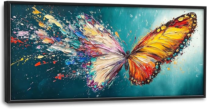 Extra Large Framed Abstract Butterfly Wall Art,Colorful Graffiti Wall Decor,Splashing Wings Pictures for Living Room,Canvas Print Painting Modern Artwork Bedroom Office Bathroom Home Decor 60L x30W-PawvioPets
