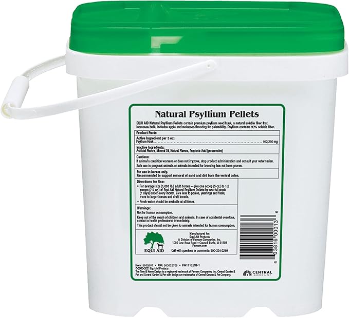 Farnam Equi Aid Natural Horse Psyllium Pellets Supplement for Horses, Supports Removal of Sand & Dirt From the Ventral Colon, 5 Pound, 16 Scoops-PawvioPets