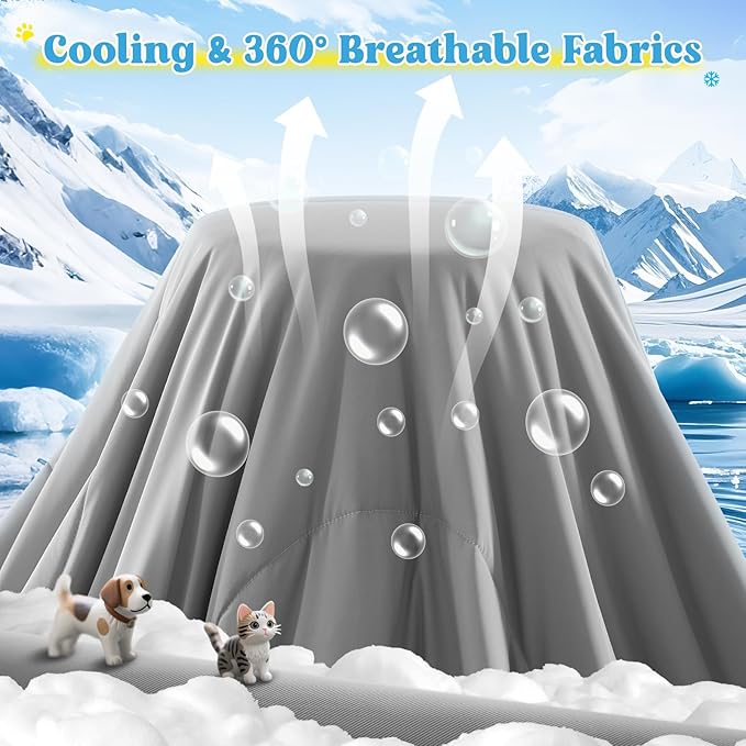 Cooling Blanket for Dogs, Lightweight & Durable Dog Cooling Mat, Q-MAX>0.45 Soft Breathable Pets Comforter for Couch, Bed & Car Essential - Light Grey 25x40 Inches-PawvioPets
