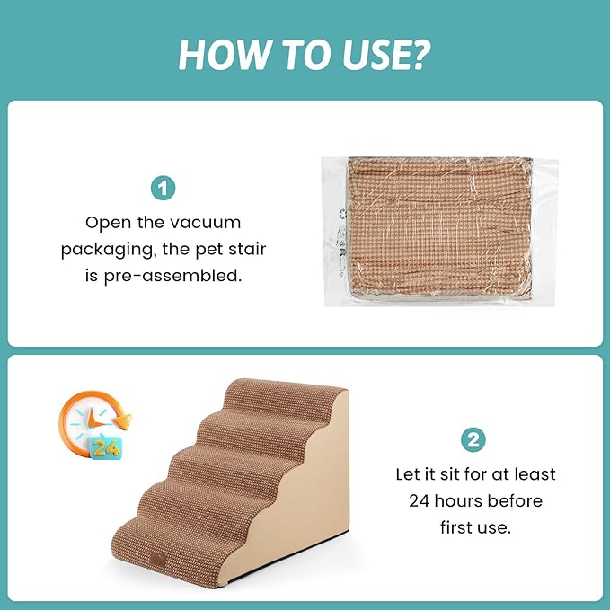 Extra Wide Dog Stairs 19.7" Width, Large Pet Step for Small Medium Dog, Puppy or Cat, Ramp for High Bed or Car, High Density Foam Ladder, Stable, 5 Step, 19.7x33x22.4 inch, Light Brown-PawvioPets