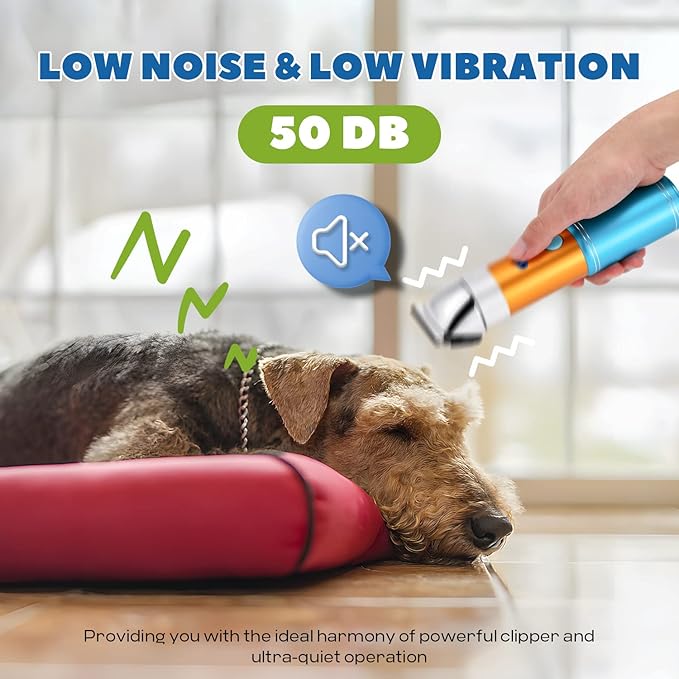Dog Clippers for Grooming Cordless 400W with Rechargeable 5h-Standby Battery, Low Noise < 50db, Heavy-Duty Pet Hair Shaver Kit, with 2 Sharp & Detachable Blades of 3MM&6MM, Blue-PawvioPets