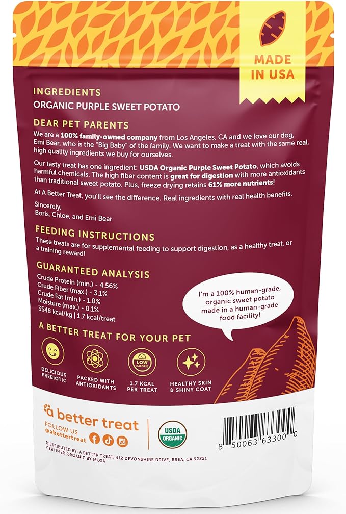 A Better Treat – Freeze Dried Organic Purple Sweet Potato Dog and Cat Treats, Organic, Single Ingredient | Natural, Healthy, Diabetic Friendly | Made in The USA-PawvioPets