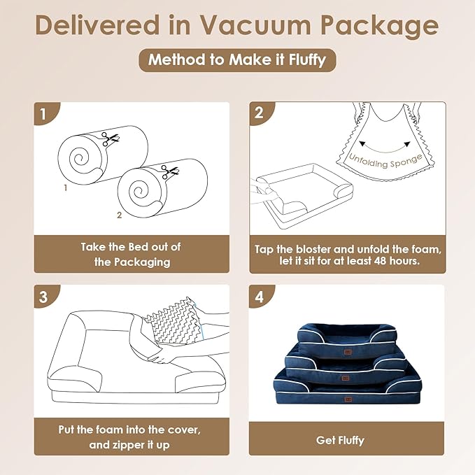 EHEYCIGA Orthopedic Dog Bed for Small Dogs, Waterproof Memory Foam Small Dog Beds with Sides, Non-Slip Bottom and Egg-Crate Foam Medium Pet Couch Bed with Washable Removable Cover, Navy-PawvioPets