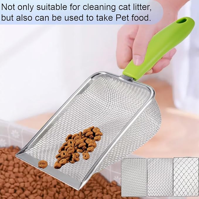 3PCS Stainless Steel Cat Litter Scoop,Litter Cleaner Corner Scoop Sand Sifter,Easy to Clean Cat Little Box, Sifting Litter Scoop Shovel for Reptile Terrarium Sand Waste-PawvioPets