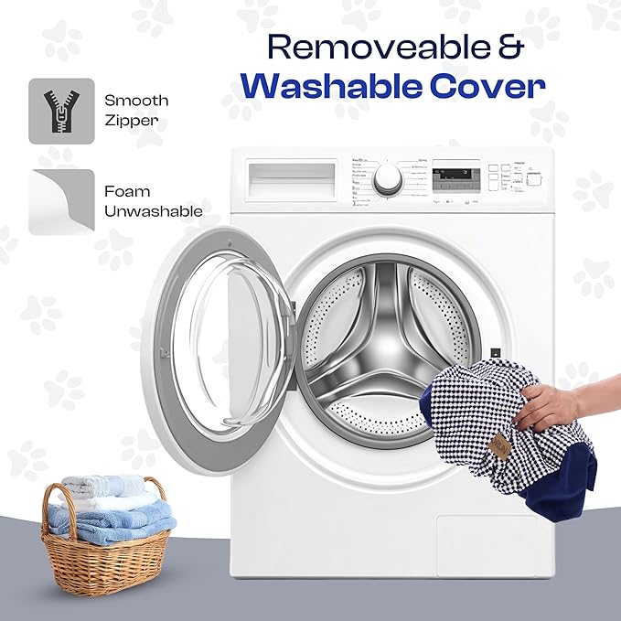 Curved Dog Stairs for High Bed Up to 26", 5-Step Dog Ramp for Small Dogs with Washable Cover, Non-Slip Steps for Cats to Get on Couch and Sofa, Durable Foam Ladder for Medium Breeds, White Navy-PawvioPets