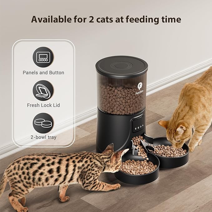 Automatic Cat Feeder for 2 Cats: 2.4Ghz WiFi Smart APP Remote Control- Timer Food Dispenser 1-10 Meals Per Day- Auto Pet Feeder for Cats and Small Dog Indoor- Detachable Clean& Dual Power-PawvioPets