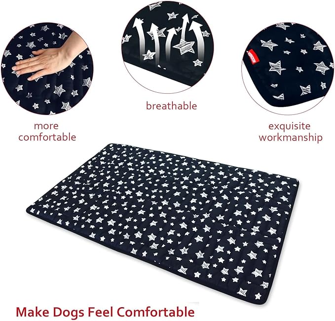 Dog Crate Mat (48" X 30"), Soft Dog Bed Mat with Cute Prints, Personalized Crate Pad, Anti-Slip Bottom, Machine Washable Kennel Pad, Black-PawvioPets