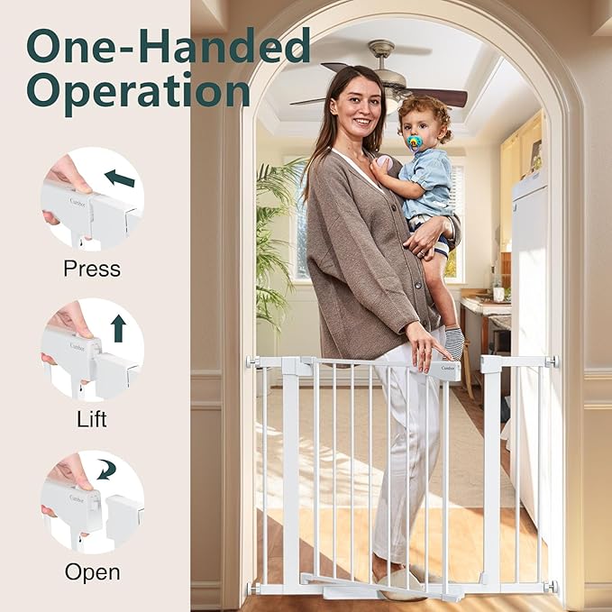 Cumbor 2 Pack 29.7-40.6" Baby Gate for Stairs, Mom's Choice Awards Winner-Dog Gate for Doorways, Pressure Mounted Self Closing Pet Gates for Dogs Indoor, Safety Child Gate with Easy Walk Thru Door-PawvioPets