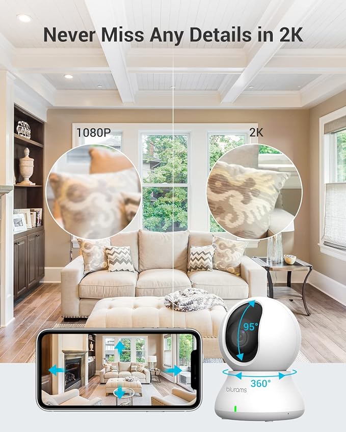 blurams Cameras for Home Security, 2K Pet Camera with Phone App, 360° PTZ Indoor Cameras, 2-Way Talk, Motion Tracking, Color/IR Night Vision, Cloud&SD, Works with Alexa (2Pack, 5GHz/2.4GHz Dual-Band)-PawvioPets