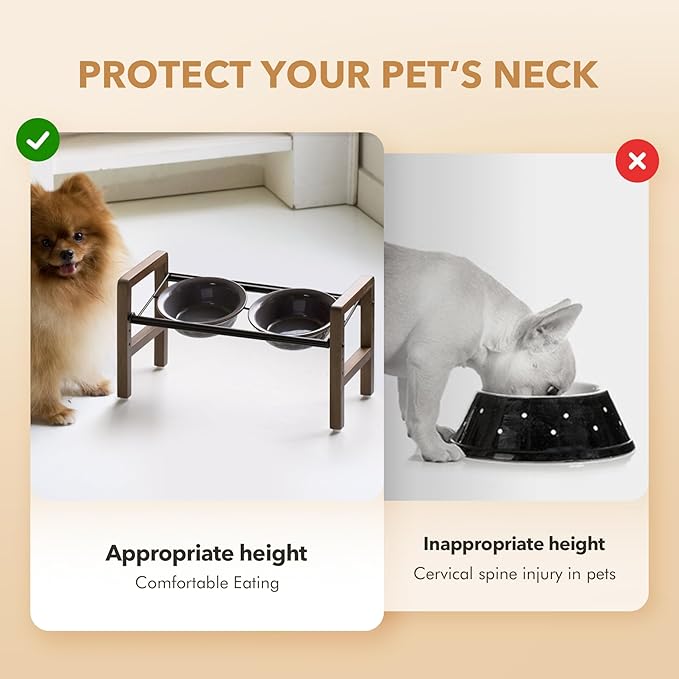 6.3inch Ceramic Adjustable Raised Double Bowls Set with Stand, 3 Heights Elevated, 2 Placement Options,Food and Water Bowls for Adult Cat Small and Medium Dog(Reactived Glaze -Grey)-PawvioPets