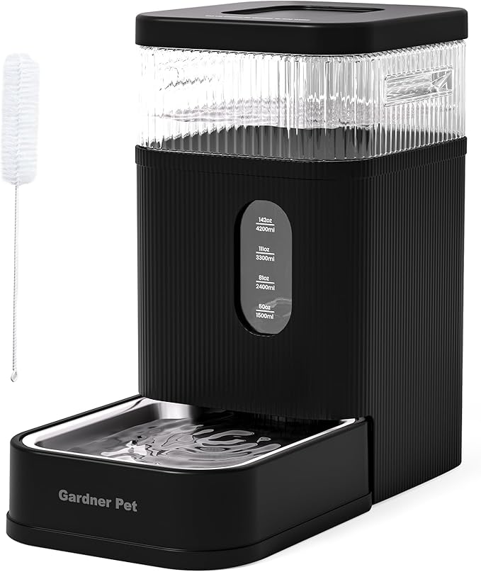 Gardner Pet Automatic Dog Water Dispenser Gravity Waterer with Stainless Steel Bowl Water Dispenser 8.5L Large Capacity Water Feeder for Dogs Cats Pets, BPA-Free Noise-Free (Black, 8.5L)-PawvioPets