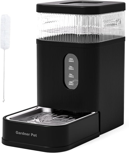 Gardner Pet Automatic Dog Water Dispenser Gravity Waterer with Stainless Steel Bowl Water Dispenser 8.5L Large Capacity Water Feeder for Dogs Cats Pets, BPA-Free Noise-Free (Black, 8.5L)-PawvioPets