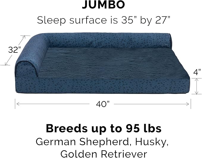 Furhaven Cooling Gel Dog Bed for Large Dogs w/ Removable Bolsters & Washable Cover, For Dogs Up to 95 lbs - Plush & Almond Print L Shaped Chaise - Blue Almonds, Jumbo/XL-PawvioPets