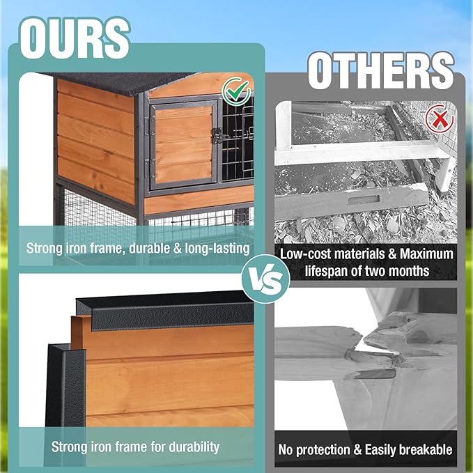 2-Story Rabbit Cage with Chew-Proof Metal Frame for Indoor/Outdoor - 62" Bunny Hutch Guinea Pig Cages with 6 Locking Wheels & 2 Removable Trays for Rabbits/Guinea Pigs-PawvioPets