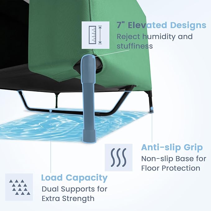 42" 2-in-1 Dog House for Medium Dogs, Elevted Dog House Outdoor/Indoor, Puppy Shelter Outside,Water Resistant 600D PVC and Durable 2x1 Textilene Raised Dog Bed(Green)-PawvioPets