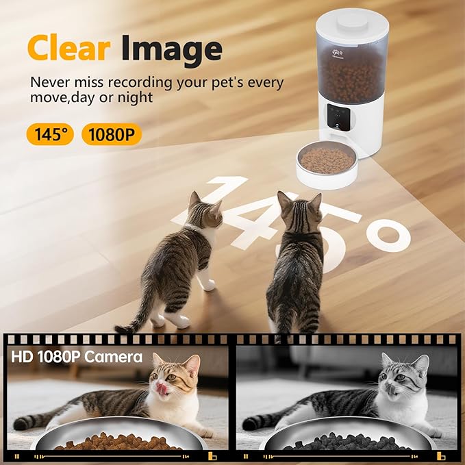 Automatic Cat Feeder with 1080P Camera, Two-Way Audio, APP Timed Auto Control Meals, 6L Dry Food Dispenser, 2.4G / 5G WiFi-PawvioPets